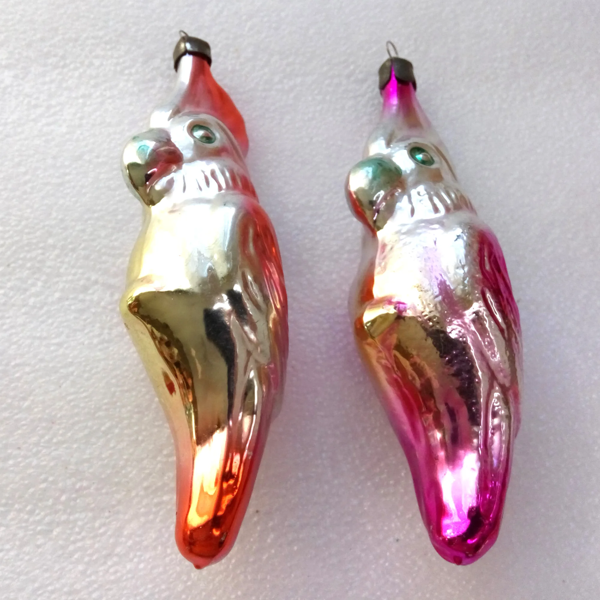 Set of 2 Vintage Glass Christmas Ornaments Parrots