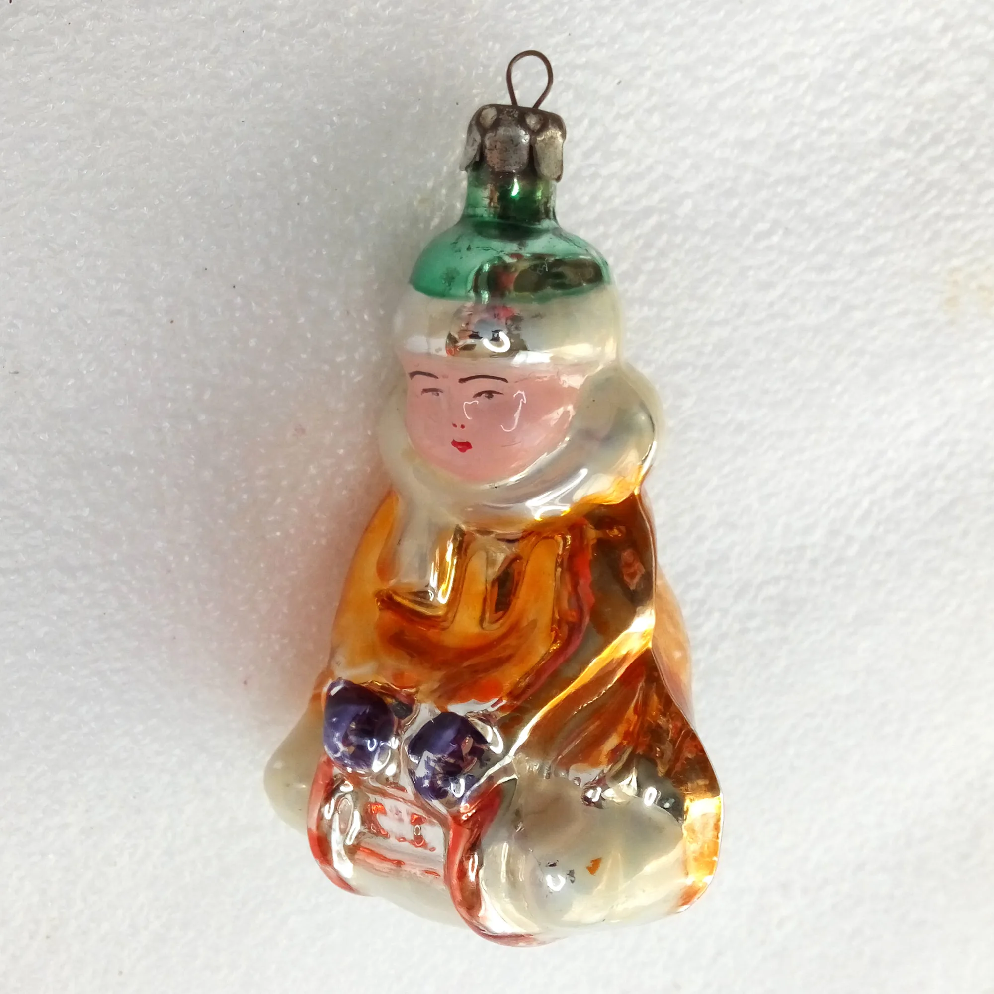 Antique Vintage Mercury Glass Christmas Ornament Kid on Sled