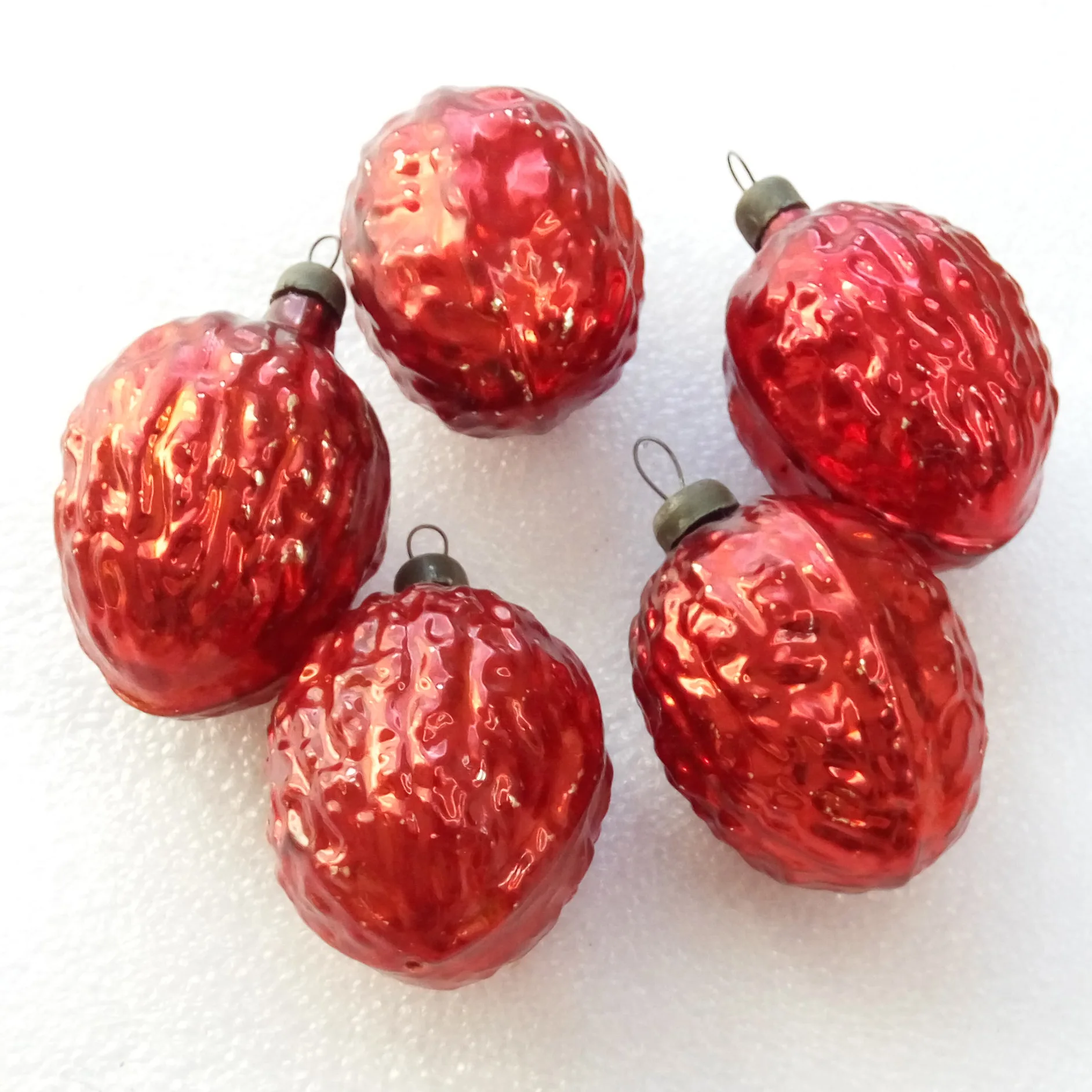 Set of 5 Vintage GDR Glass Christmas Ornaments Walnuts