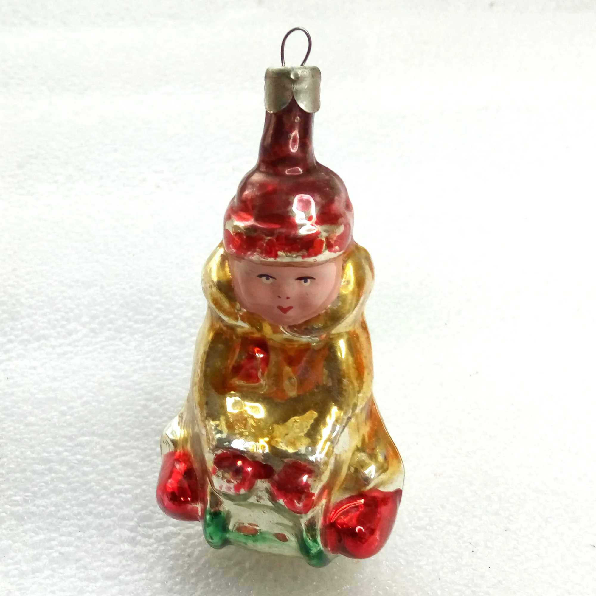 Unique Antique Vintage Glass Christmas Ornament Kid on Sled