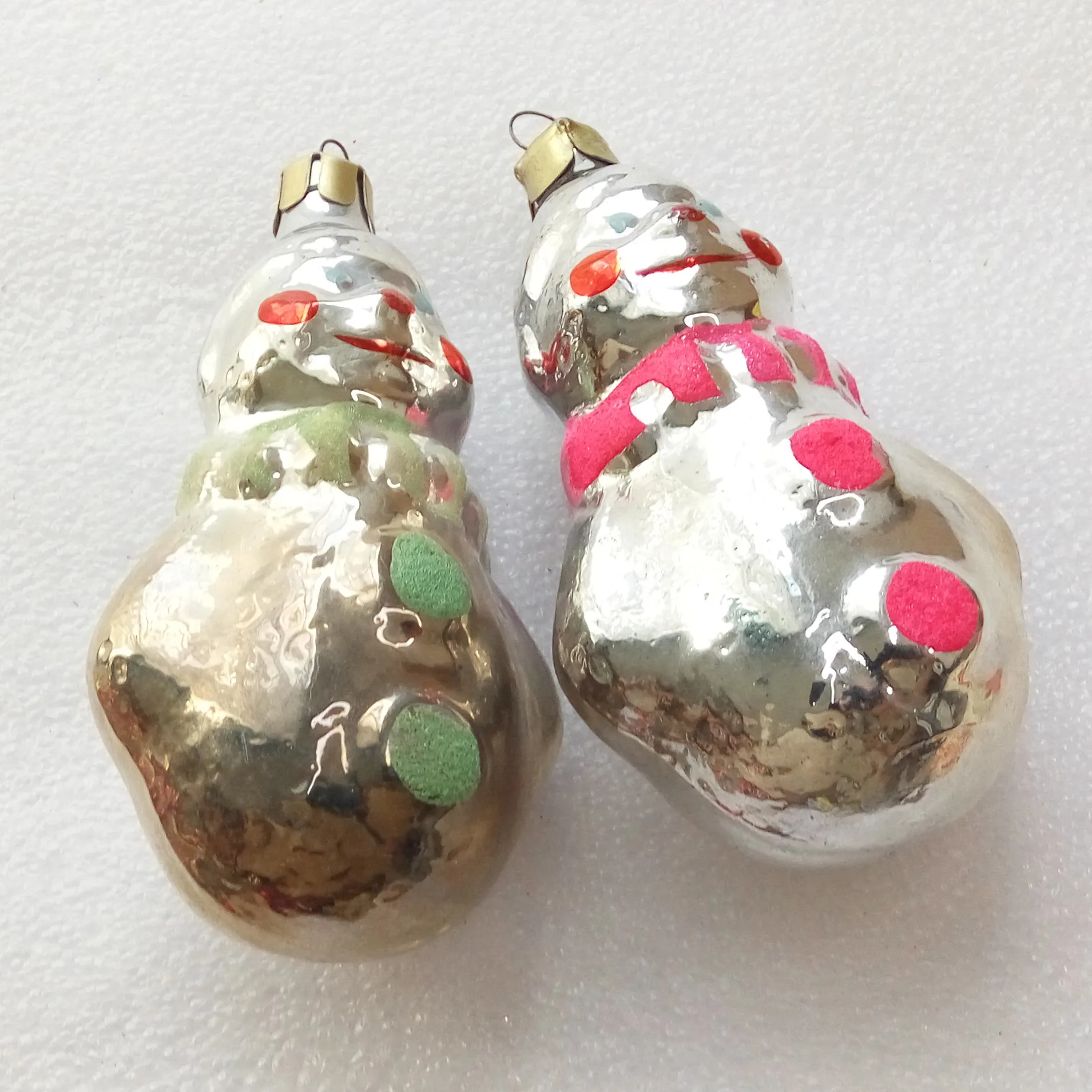 Set of 2 Vintage Glass Christmas Ornaments Snowmen