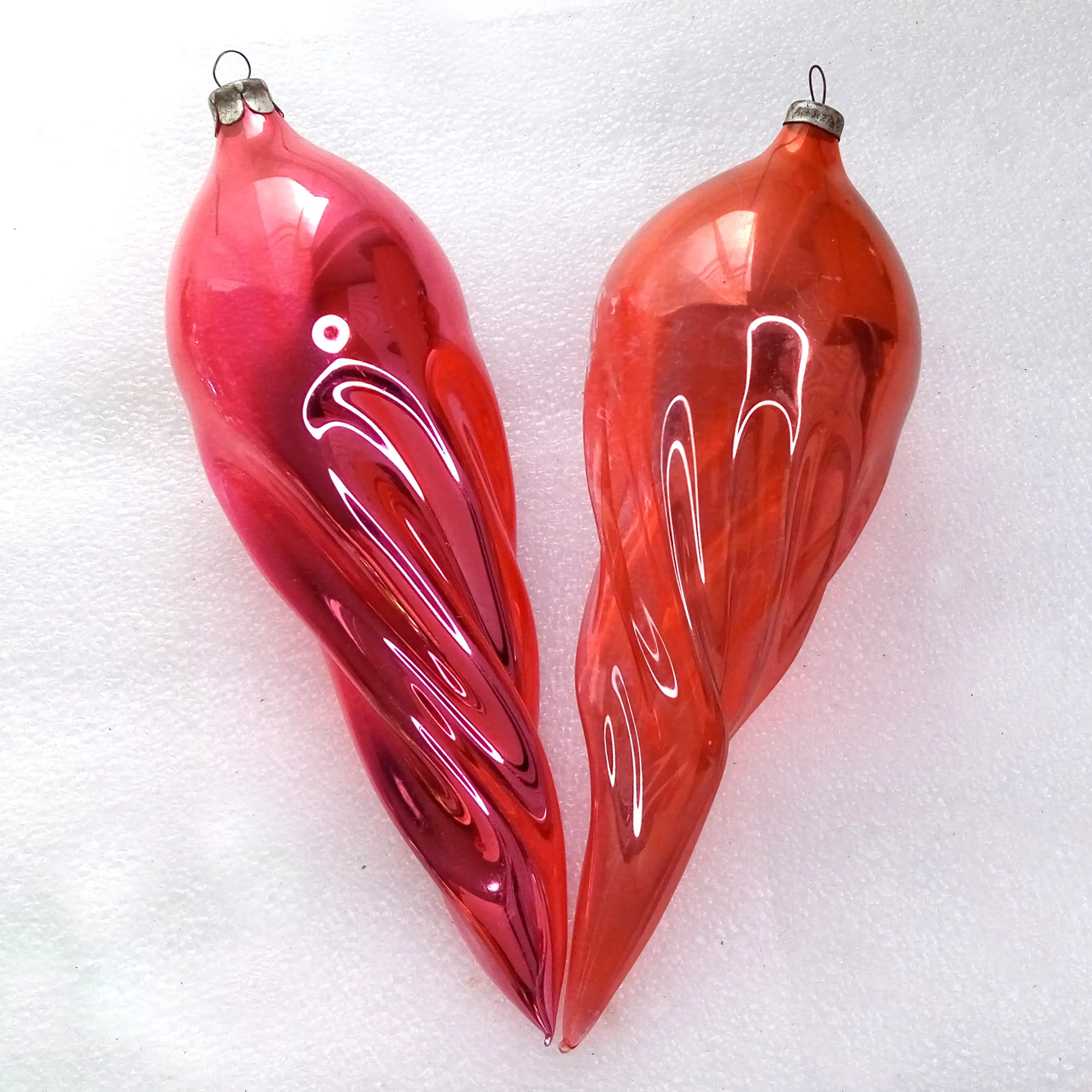 Set of 2 Antique Vintage Glass Christmas Ornaments Big Icicles