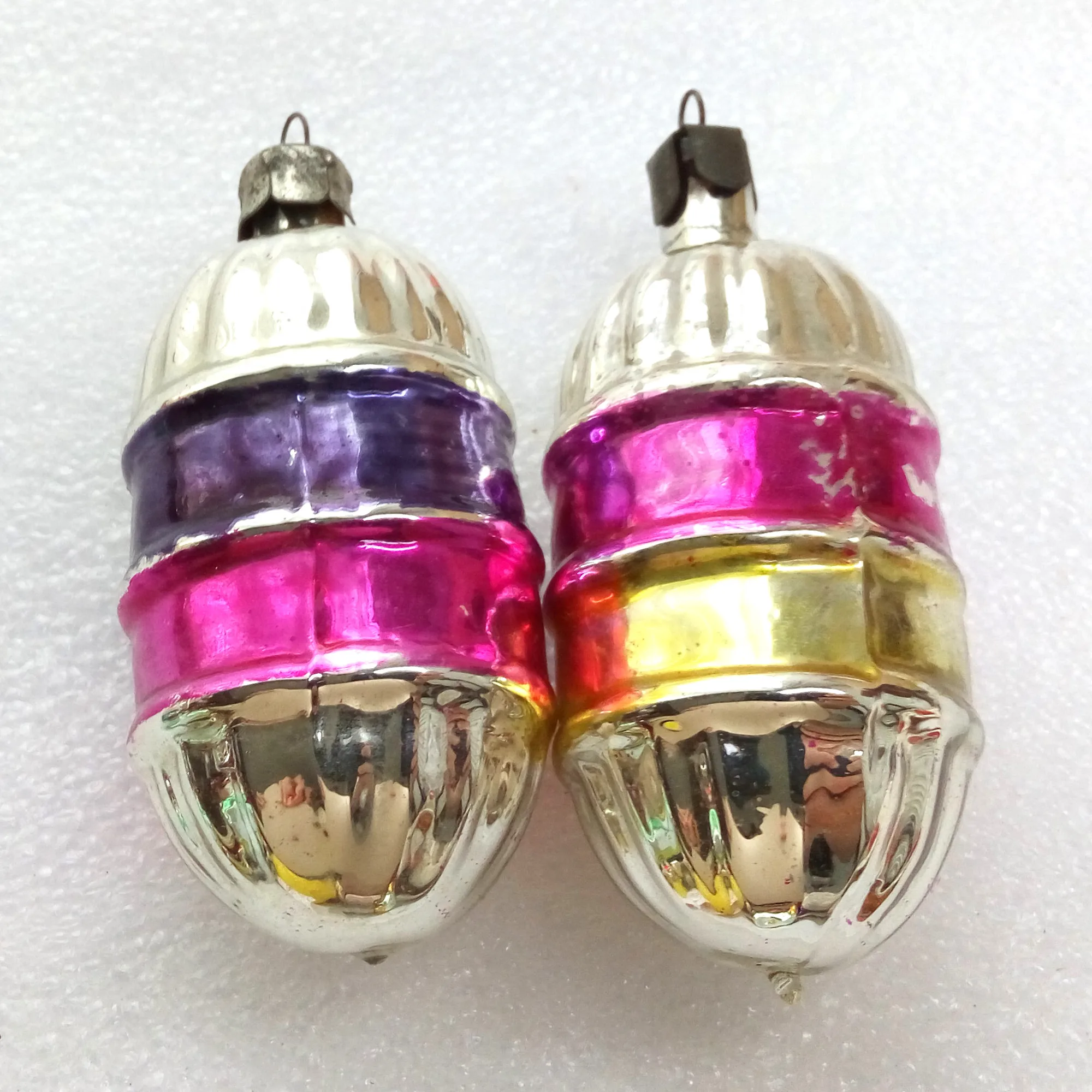Set of 2 Antique Vintage Glass Christmas Ornaments