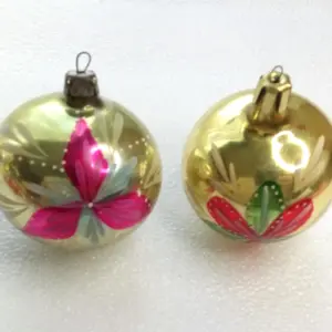 Set of 2 Vintage Glass Christmas Ornaments Old Balls