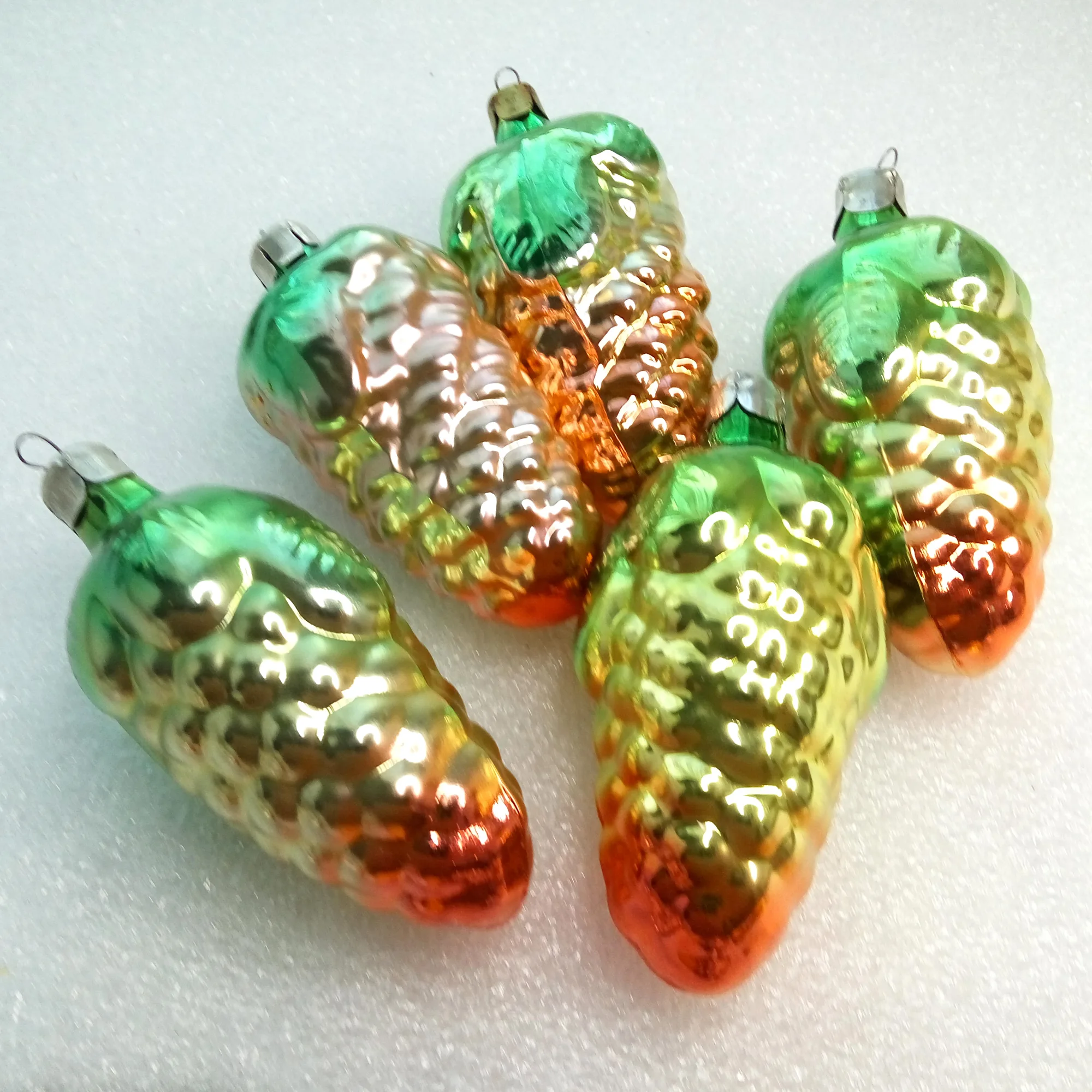 Set of 5 Old Antique Vintage Glass Christmas Ornament Pinecones