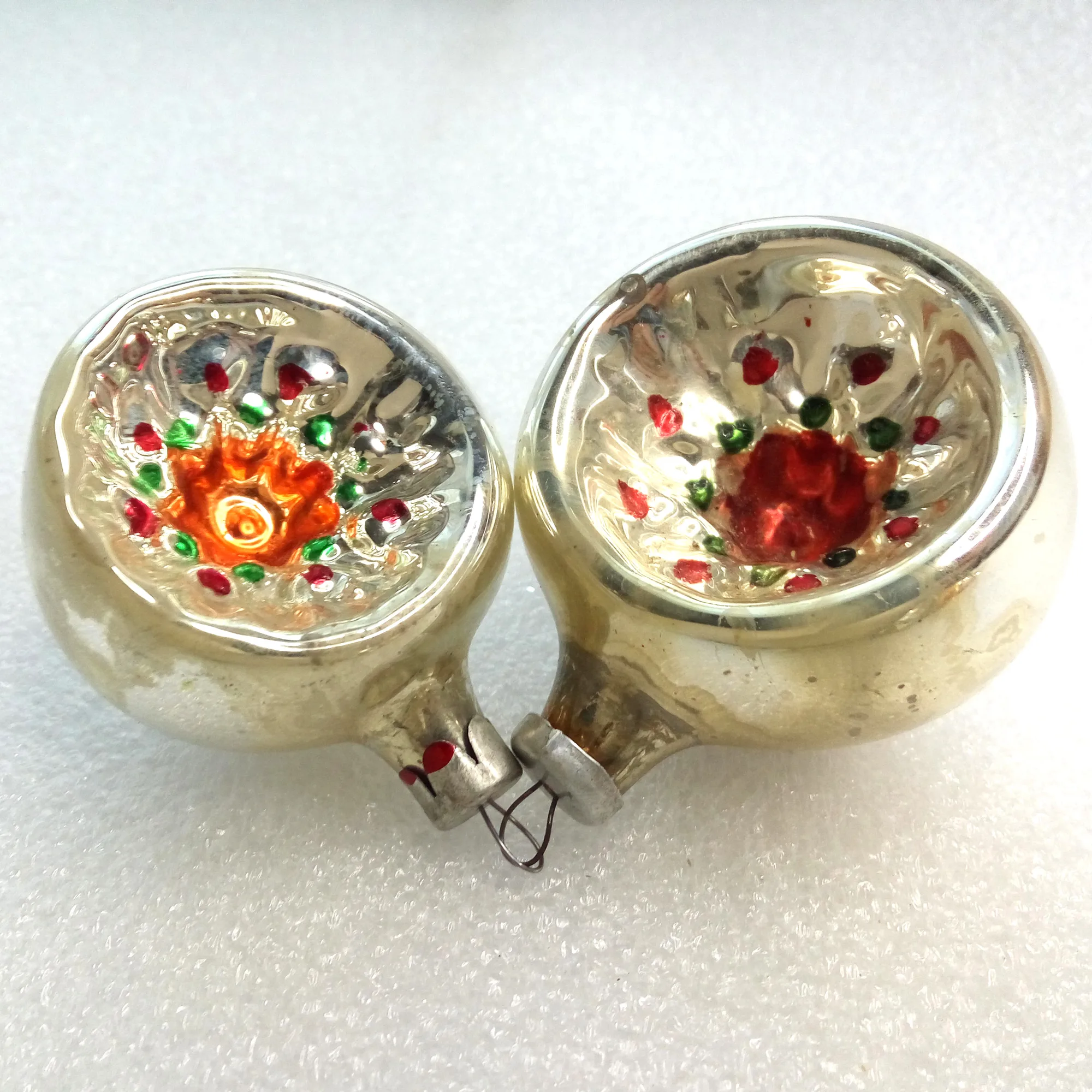 Set of 2 Old Antique Vintage Glass Christmas Ornament Lanterns
