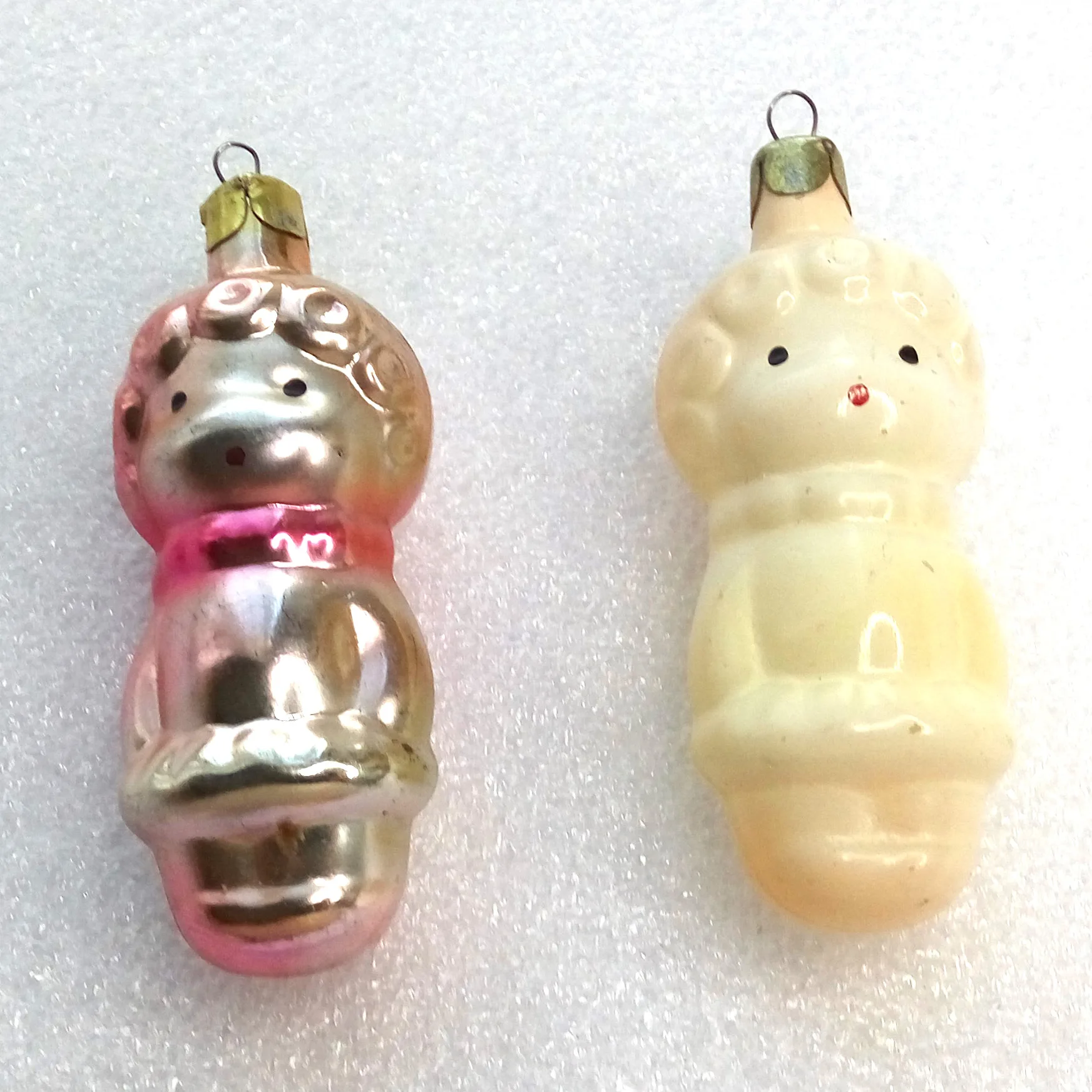 Set of 2 Old Antique Vintage Glass Christmas Ornament Toy Boys