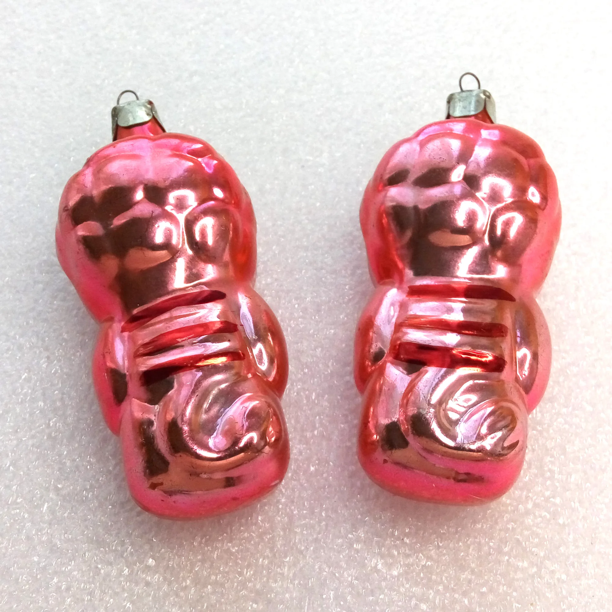 Set of 2 Old Antique Vintage Glass Christmas Ornament Toy Lion