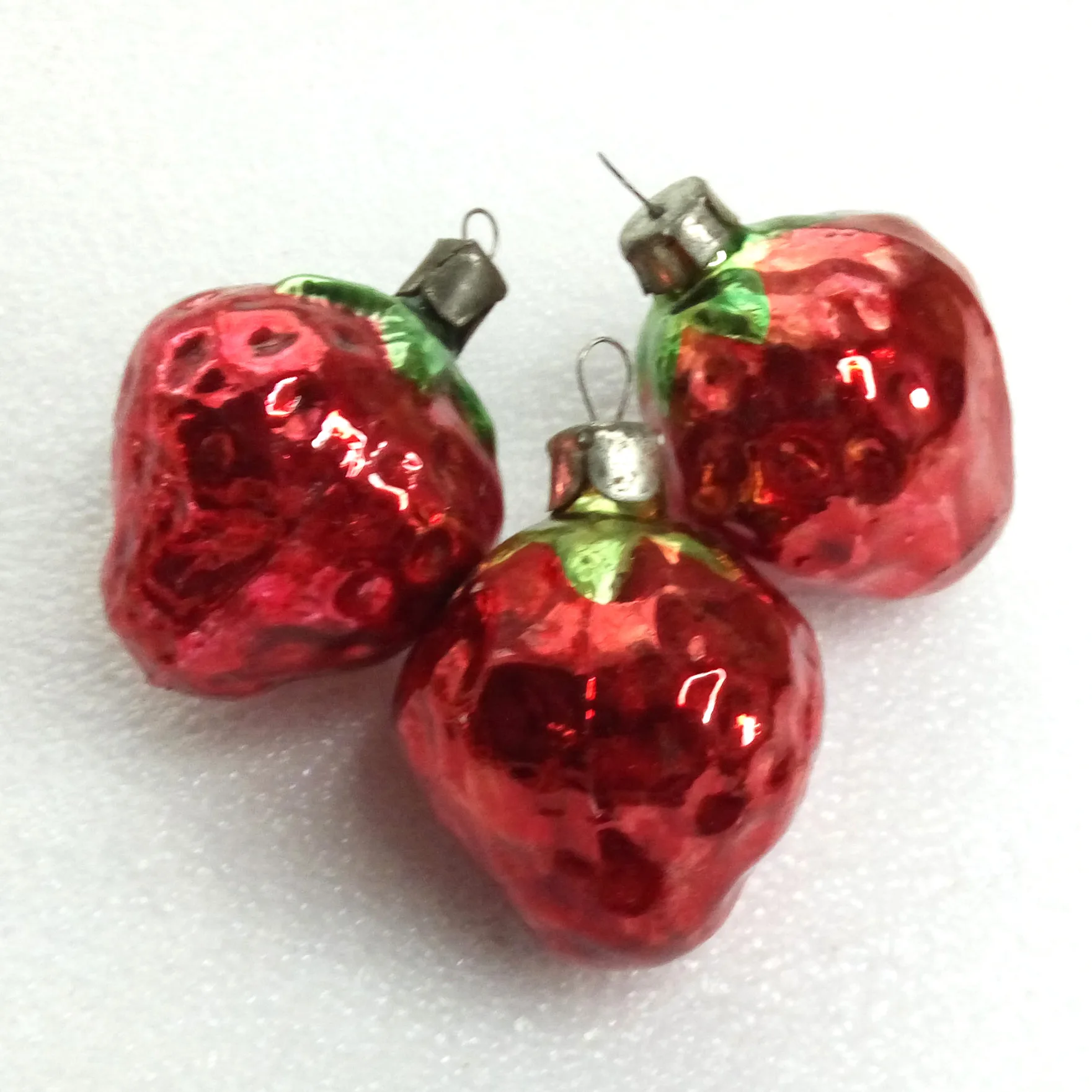 Set of 3 Vintage Glass Christmas Ornament Russian Strawberry
