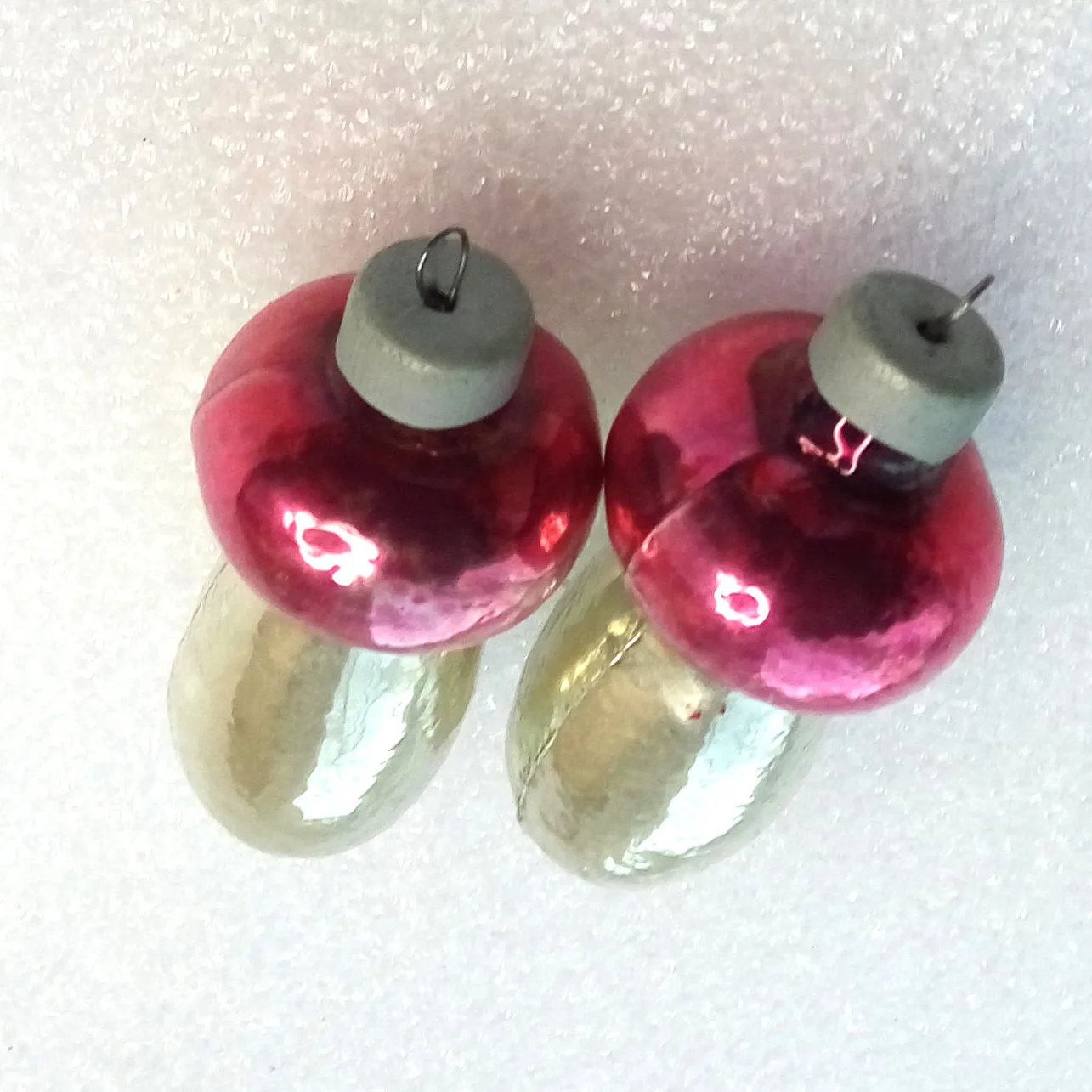 Set of 2 Old Antique Vintage Glass Christmas Ornament Mushroom