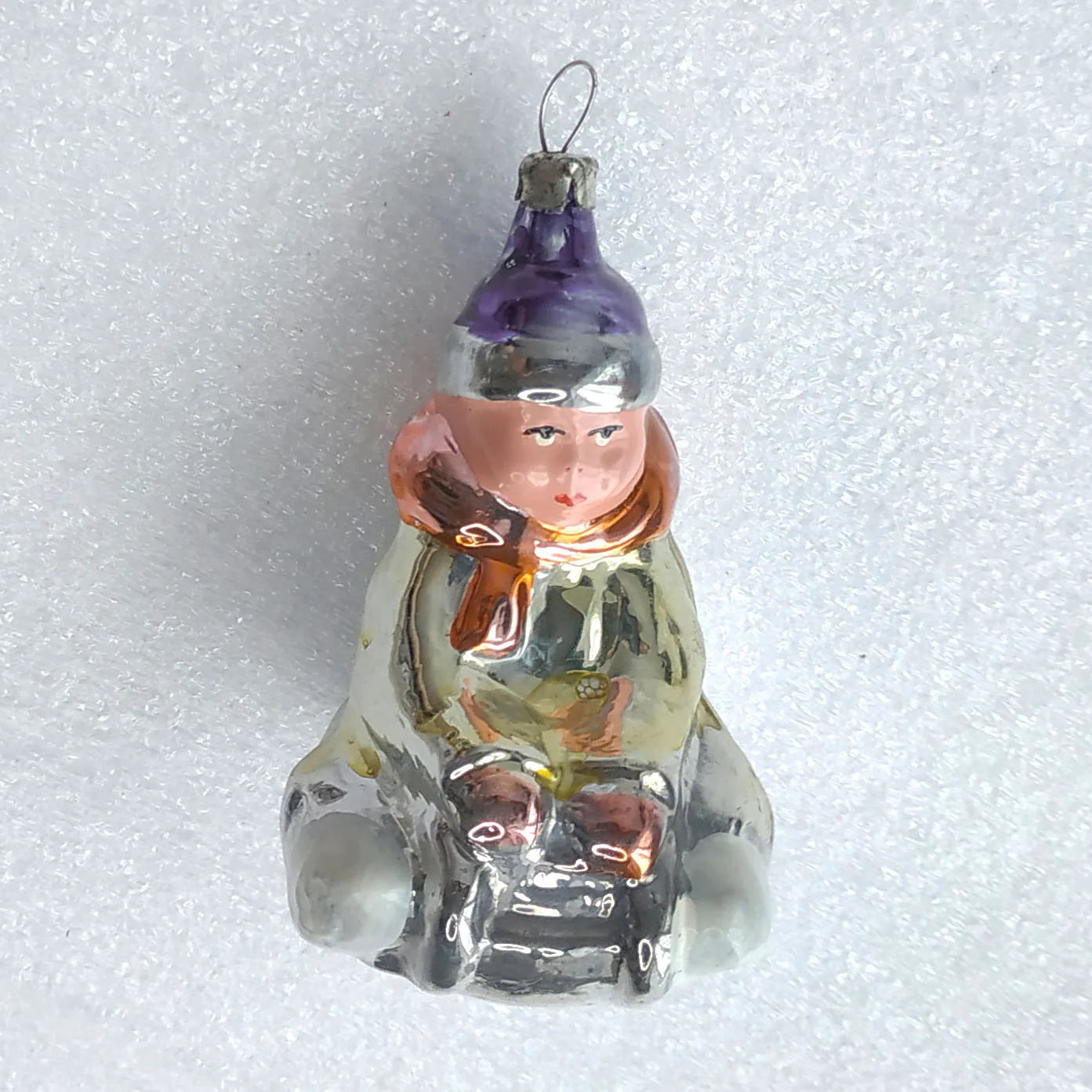 Antique Vintage Glass USSR Christmas Ornament Kid on Sled