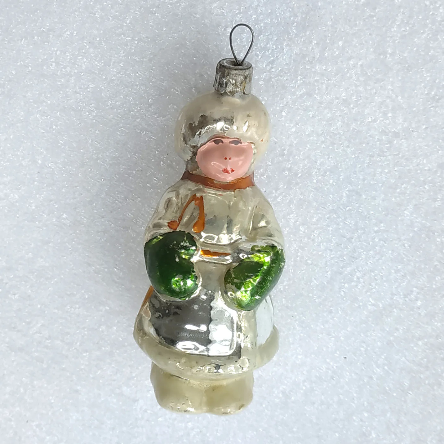 Antique Vintage Glass USSR Christmas Ornament Boy in Mitten