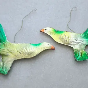 Set of 2 Vintage Cardboard Dresden Christmas Ornaments Birds