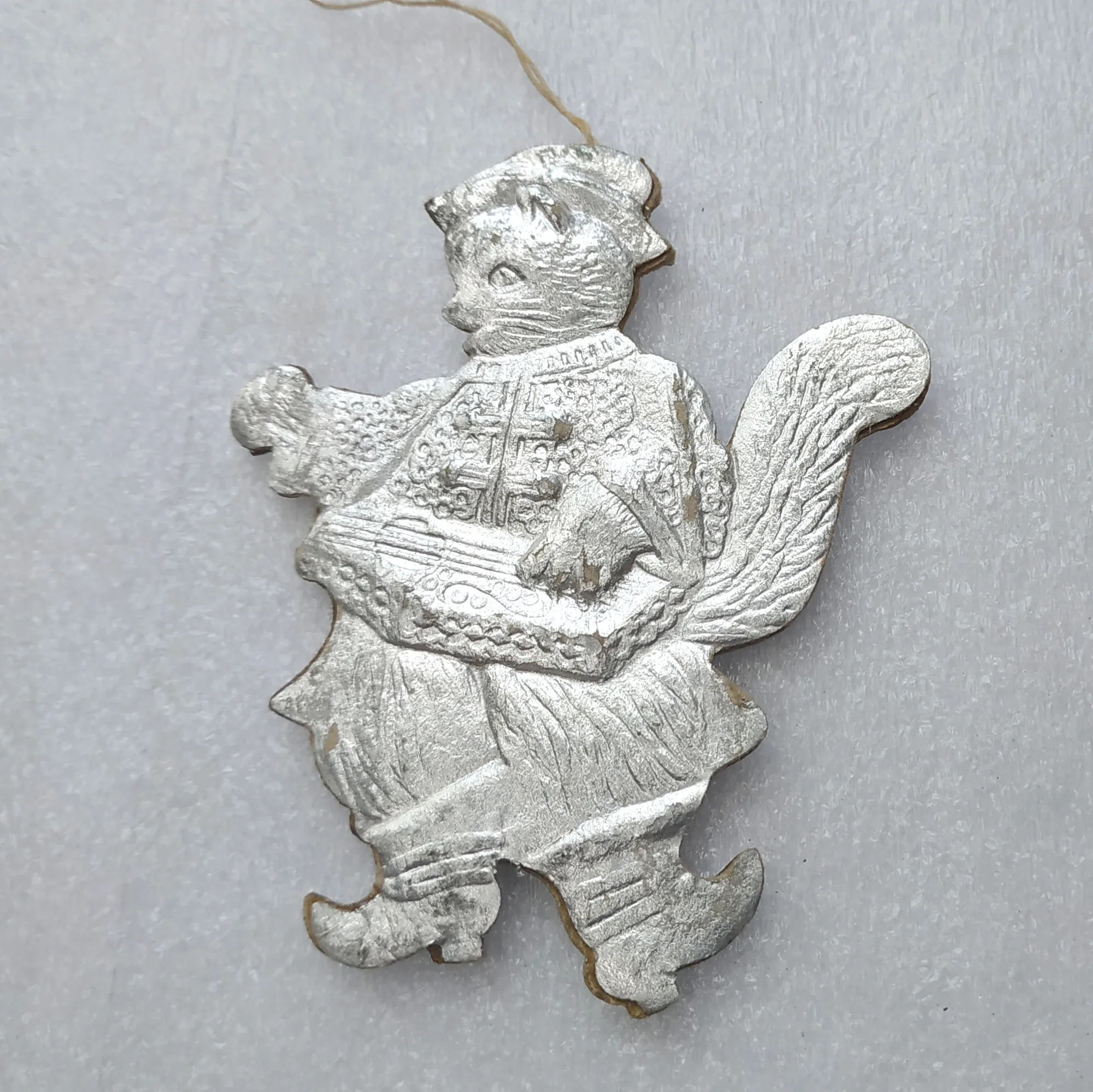 Vintage Cardboard Dresden Christmas Ornament Cat in Boots