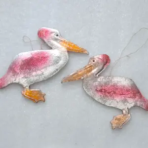 Set of 2 Vintage Cardboard Dresden Christmas Ornament Pelicans