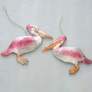 Set of 2 Vintage Cardboard Dresden Christmas Ornament Pelicans
