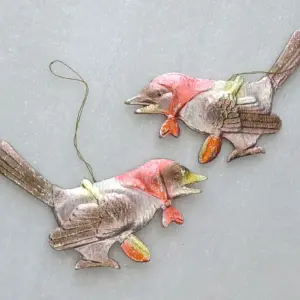 Set of 2 Vintage Cardboard Dresden Christmas Ornament Crows