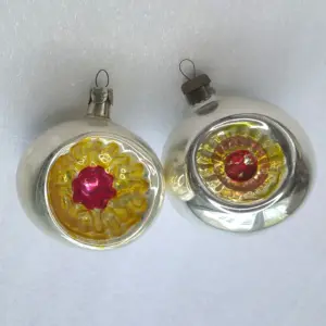 Set of 2 Antique Vintage USSR Glass Christmas Ornament Fir Tree Lanterns