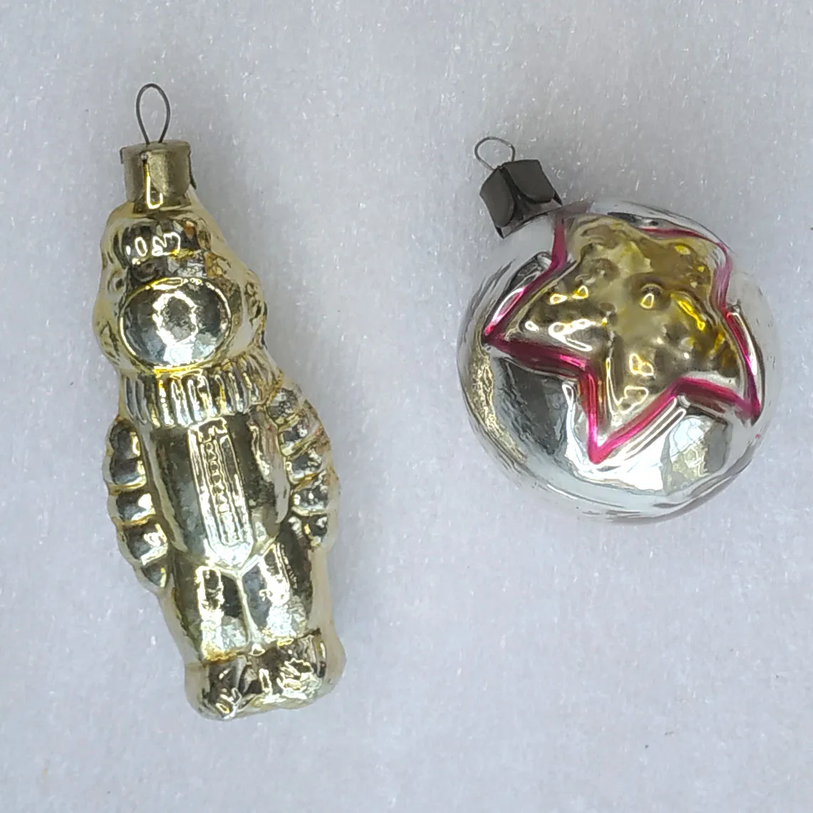 Set of 2 Antique Vintage USSR Glass Christmas Ornaments Astronaut Star