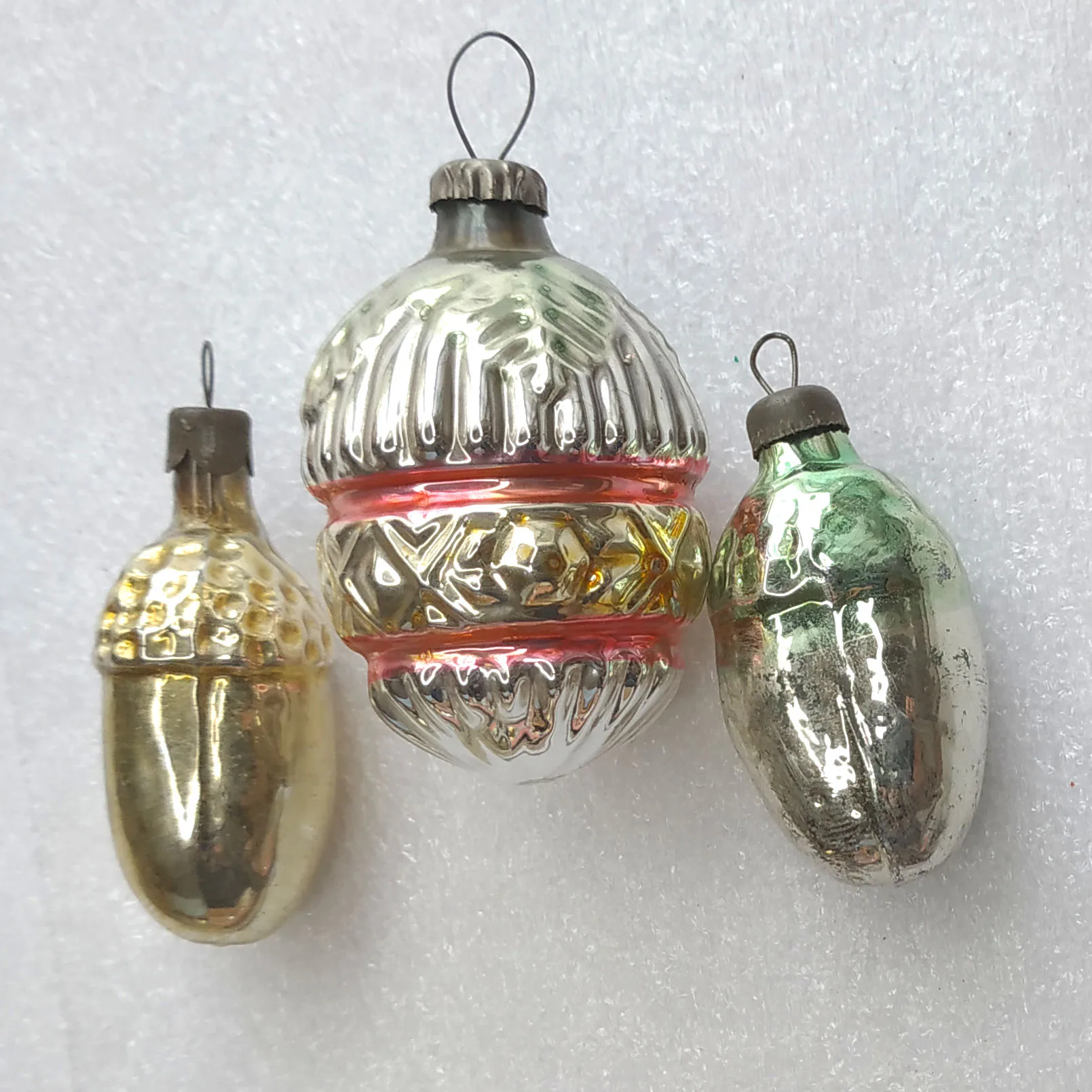 Set of 3 Antique Vintage USSR Glass Christmas Ornaments Acorns