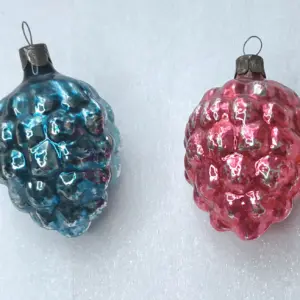 Set of 2 Antique Vintage Russian Silver Glass Christmas Ornament Grapes