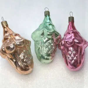 Set of 3 Antique Vintage Soviet Glass Christmas Ornaments Tree Toy