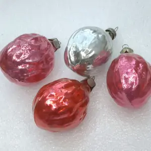 Set of 4 Vintage Silver Glass Christmas Ornament Antique USSR Walnuts