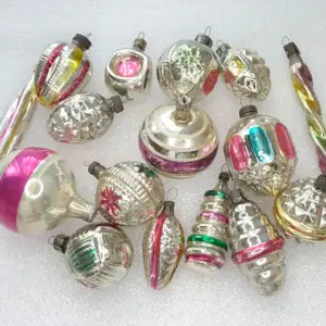 Set of 16 Vintage Mercury Glass Christmas Ornaments Antique USSR