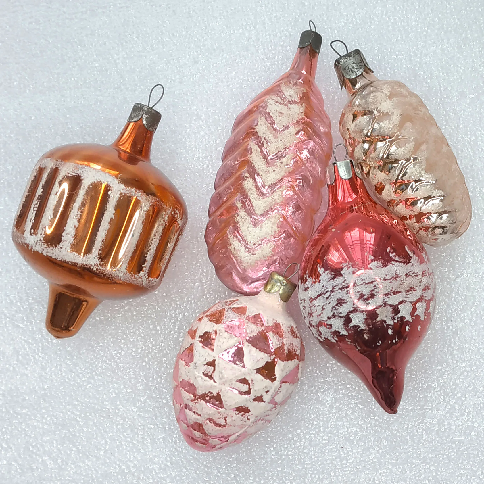 Set of 5 Vintage Silver Glass Christmas Ornaments Antique USSR