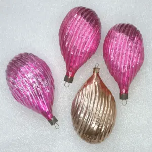 Set of 4 Vintage Silver Glass Christmas Ornament Antique USSR Shells