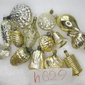 Set of 14 Vintage Silver Glass Christmas Ornaments Antique USSR