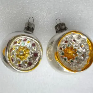 Set of 2 Vintage Mercury Glass Christmas Ornament Antique USSR Lanterns