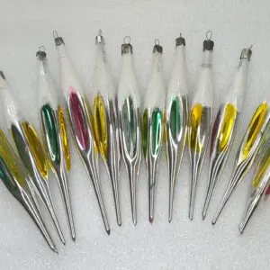 Set of 12 Vintage Silver Glass Christmas Ornaments Antique USSR Icicle