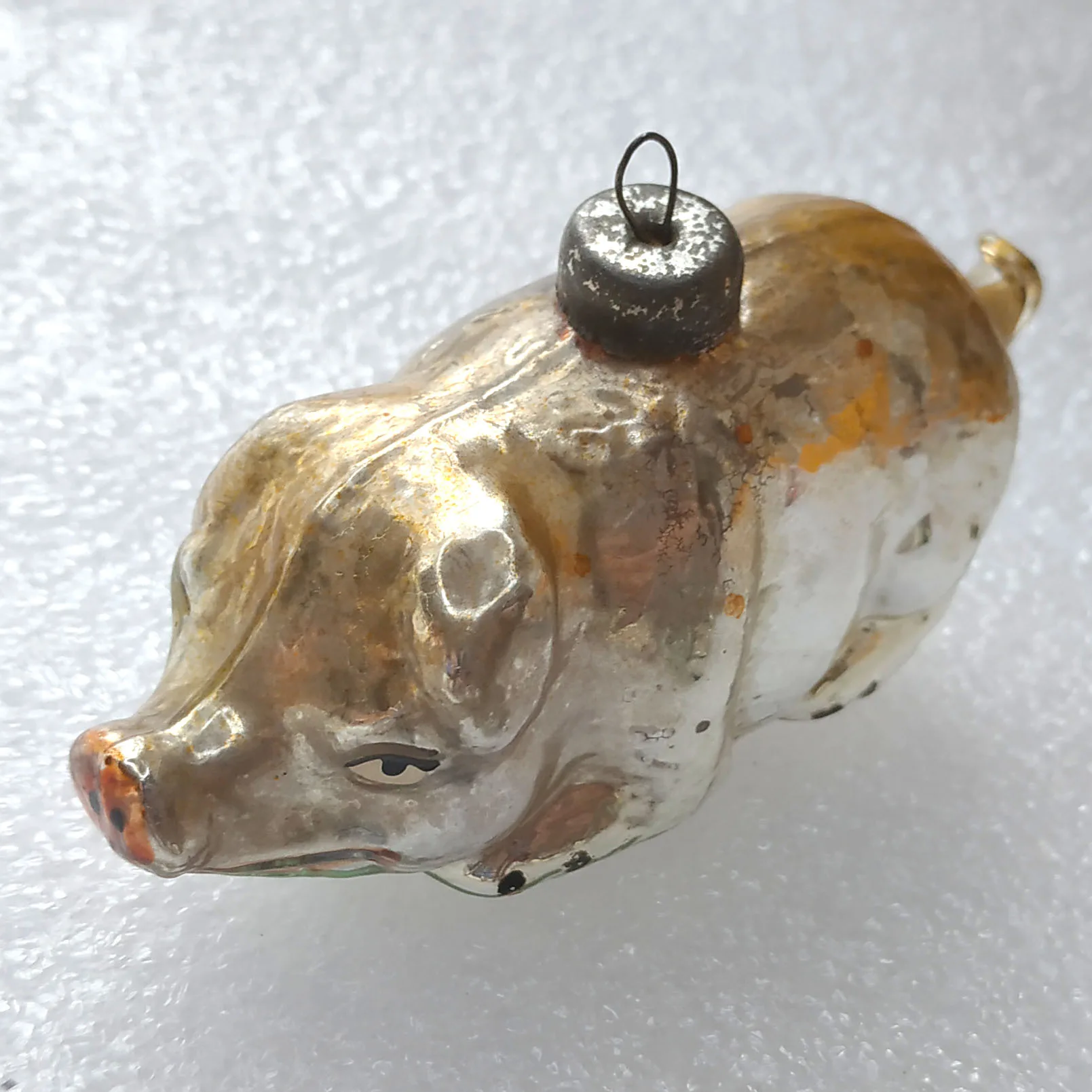 Vintage Mercury Glass Christmas Ornament Antique Old Piglet