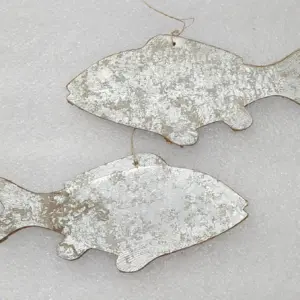 Set of 2 Antique Vintage Cardboard Dresden Christmas Ornament Fishes