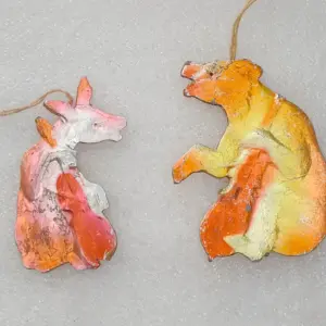 Set of 2 Antique Vintage Cardboard Dresden Christmas Ornament Old