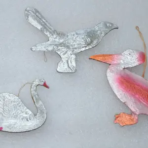 Set of 3 Antique Vintage Cardboard Dresden Christmas Ornament Bird