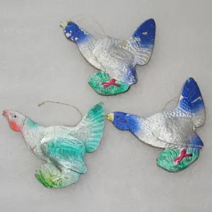 Set of 3 Antique Vintage Cardboard Dresden Christmas Ornament Grouse