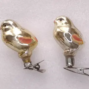 Set of 2 Antique Vintage Russian Glass Christmas Tree Ornament Chickens