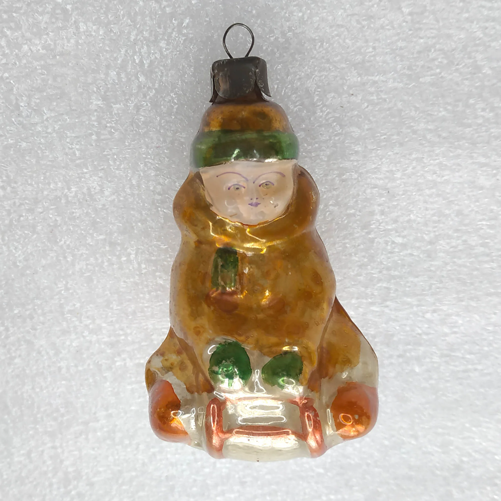 Antique Vintage Russian Glass Christmas Ornament Kid on Sledge
