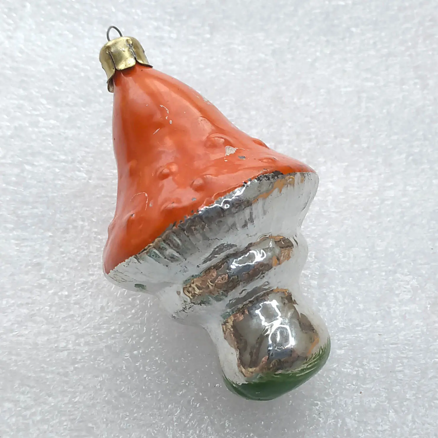 Antique Vintage Russian Glass Christmas Tree Ornament Mushroom
