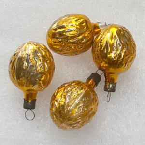 Set of 4 Antique Vintage USSR Glass Christmas Tree Ornaments Walnuts