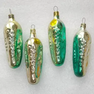 Set of 4 Antique Vintage USSR Glass Christmas Tree Ornaments Pickles