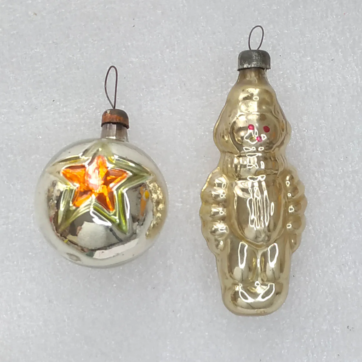 Set of 2 Antique Vintage Glass USSR Christmas Ornament Tree Decor Star Astronaut