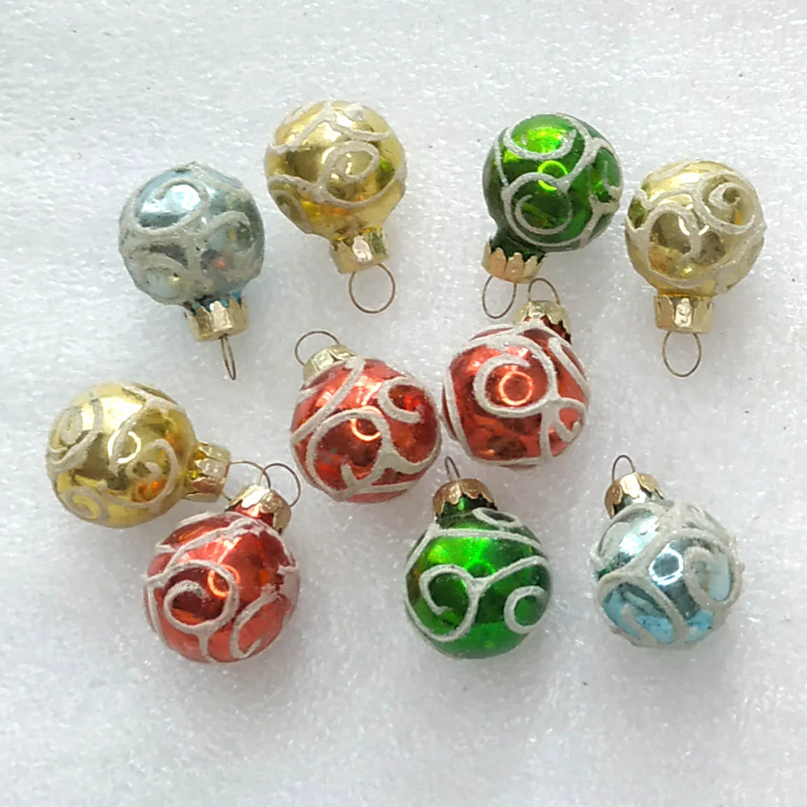 Set of 10 Ukrainian Silver Glass Christmas Ornaments Tree Decor Balls