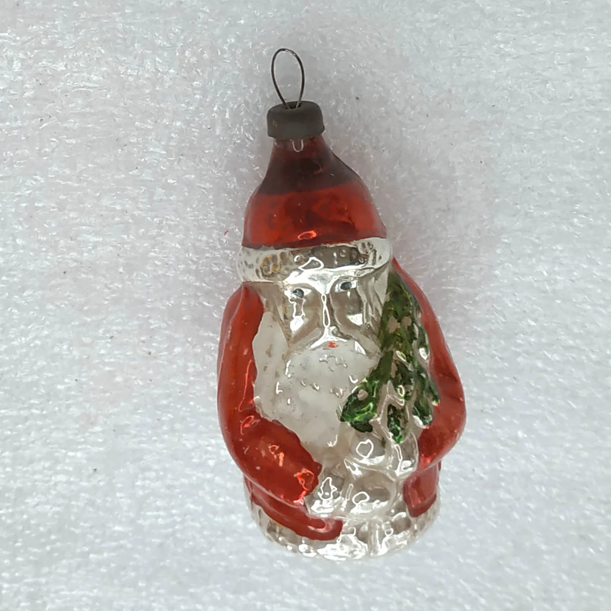 Vintage Christmas Silver Glass Ornament Tree GDR Antique Decor Santa Claus
