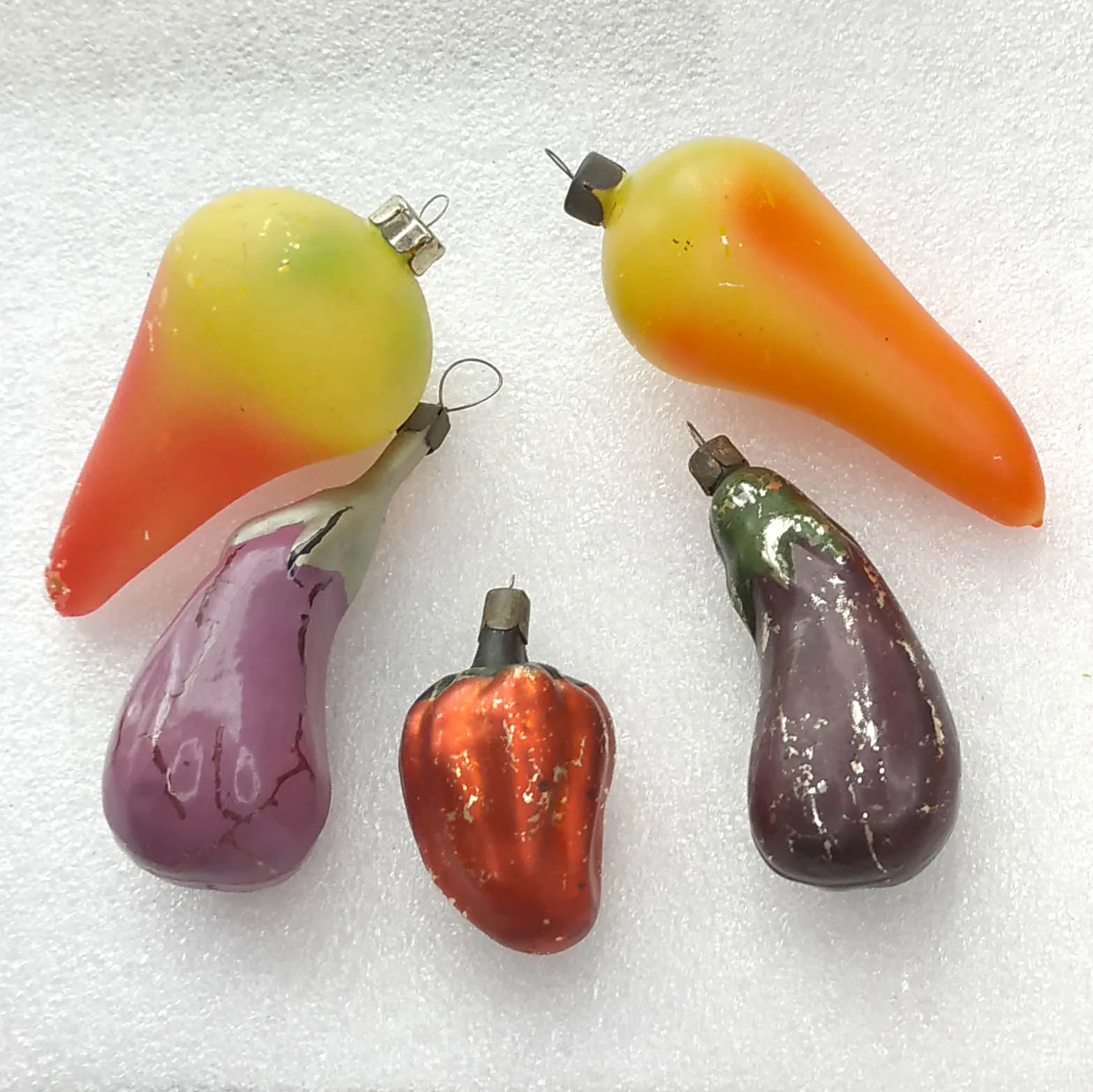 Set of 5 Vintage Glass Christmas Ornaments USSR Antique Vegetables