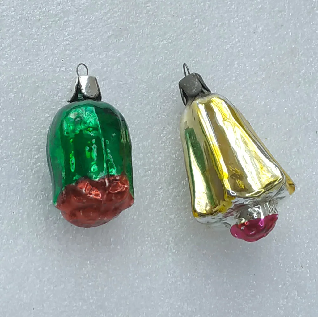 Set of 2 Vintage Mercury Glass Christmas Ornaments USSR Antique Flowers