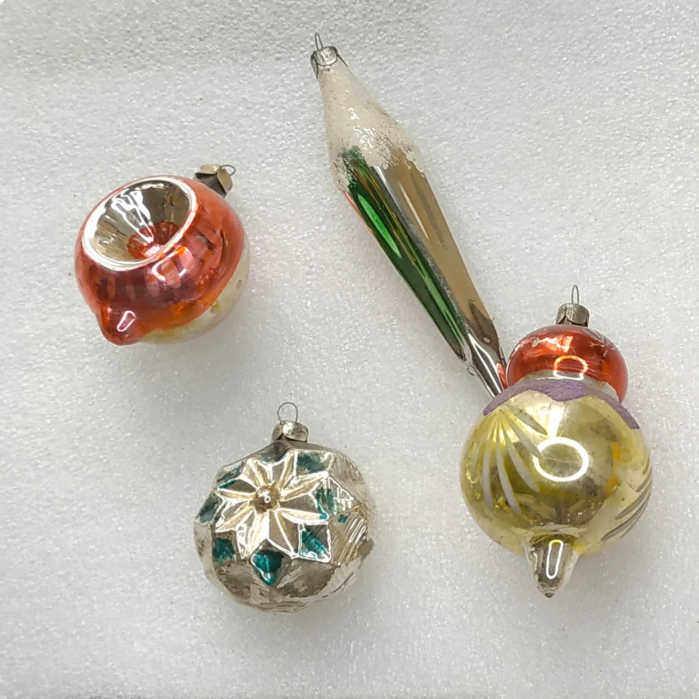 Set of 4 Vintage Mercury Glass Christmas Ornaments USSR Antique