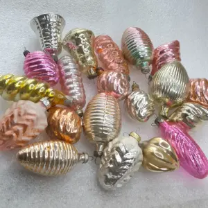 Set of 20 Vintage Silver Glass Christmas Ornaments USSR Antique